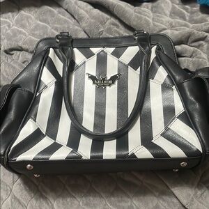 Killstar Black White Striped Goth Alt Punk Metal Purse Faux Leather